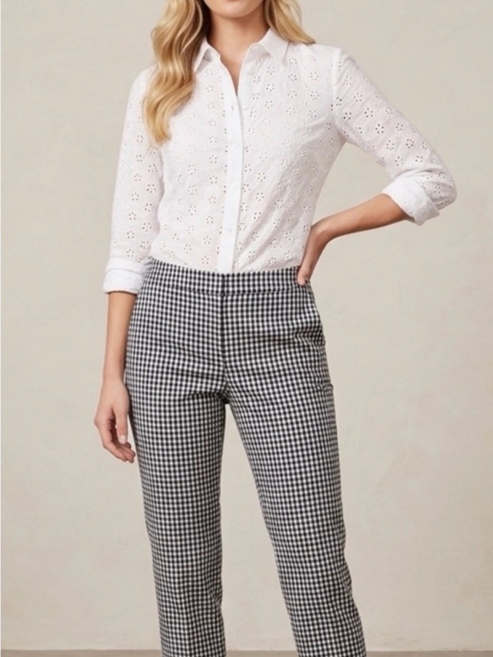 Ralph Lauren Black & White Gingham Straight Leg Pants